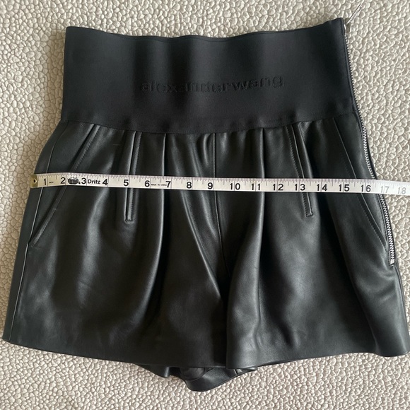 Alexander Wang Black Lambskin Leather Shorts Logo Waistband Side Zip Size 6 - Picture 11 of 12